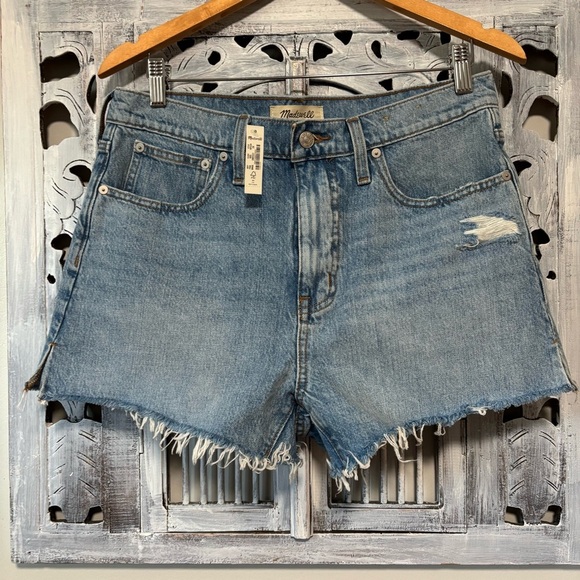 Madewell Relaxed Denim Side Slit Cutoff Medium Wash Distressed Jean  Shorts NWT - Picture 1 of 8